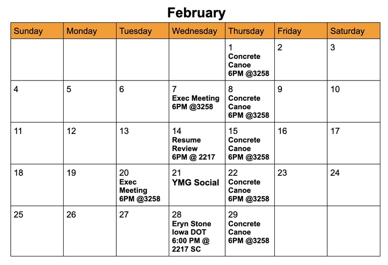 Calendar University of Iowa ASCE Student Chapter The University of Iowa